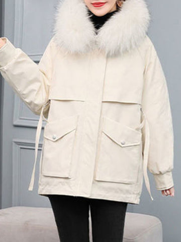 Airchics mi-longue parka avec poches fermeture éclair col en fourrure à capuche femme mode veste